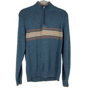 Columbia Pullover Sweater 1/4 Zip Small Blue Cotton Knit Sweatshirt High Neck